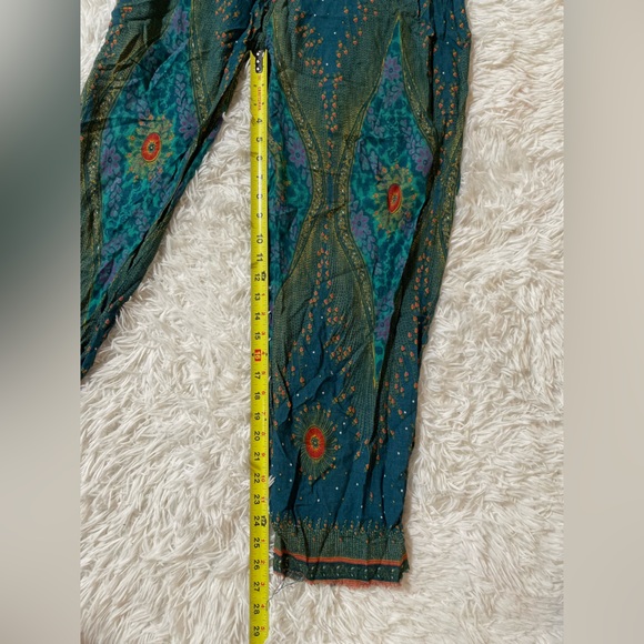 Majestic Peacock Boho Festival Hippie Indie Gypsy Harlem Palazzo Pants Green S M - Picture 6 of 14